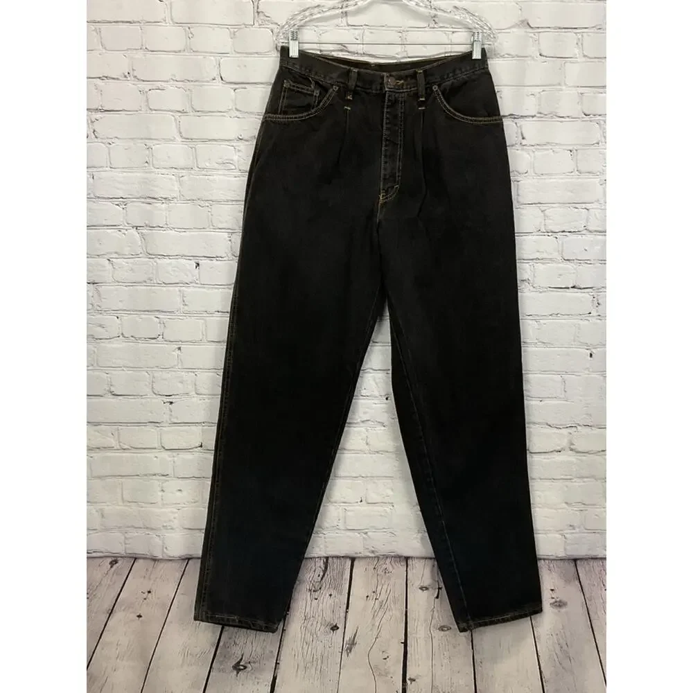 Vintage Rare American Edition Jeans Men 32x34 Black Denim Pleat Straight Leg USA